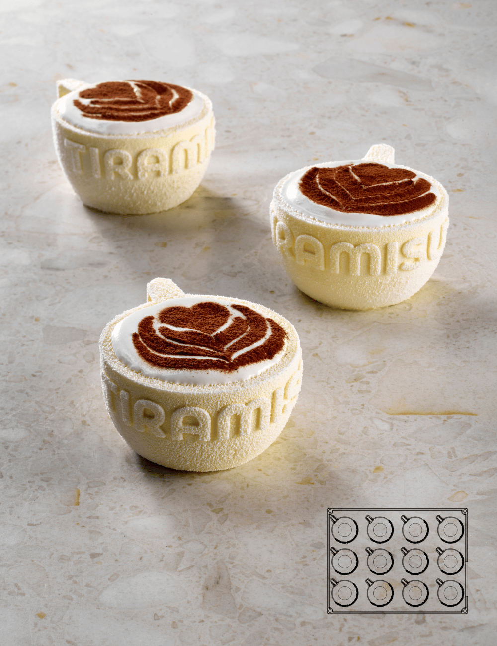 Moule Pavoflex Tiramisù (12 empreintes) avec schéma d'implantation - Pavoni & Paolo Griffa